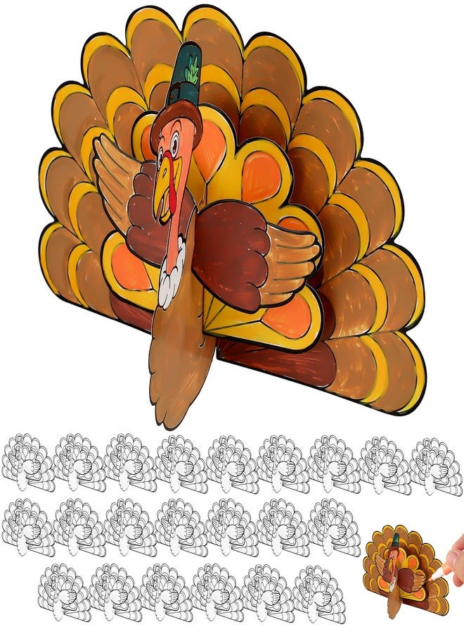 Cholemy 24 Sets Thanksgiving Crafts Color Your Own Turkeys Fall Craft Blank Puzzle Coloring Fall Themed Craft DIY Turkey Decor Thanksgiving Harvest Party Activity Art Project - Image 1
